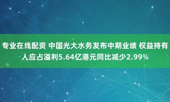 专业在线配资 中国光大水务发布中期业绩 权益持有人应占溢利5.64亿港元同比减少2.99%
